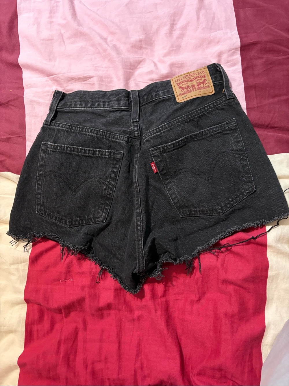 Levi's Black High-Rise Frayed Hem Denim Shorts